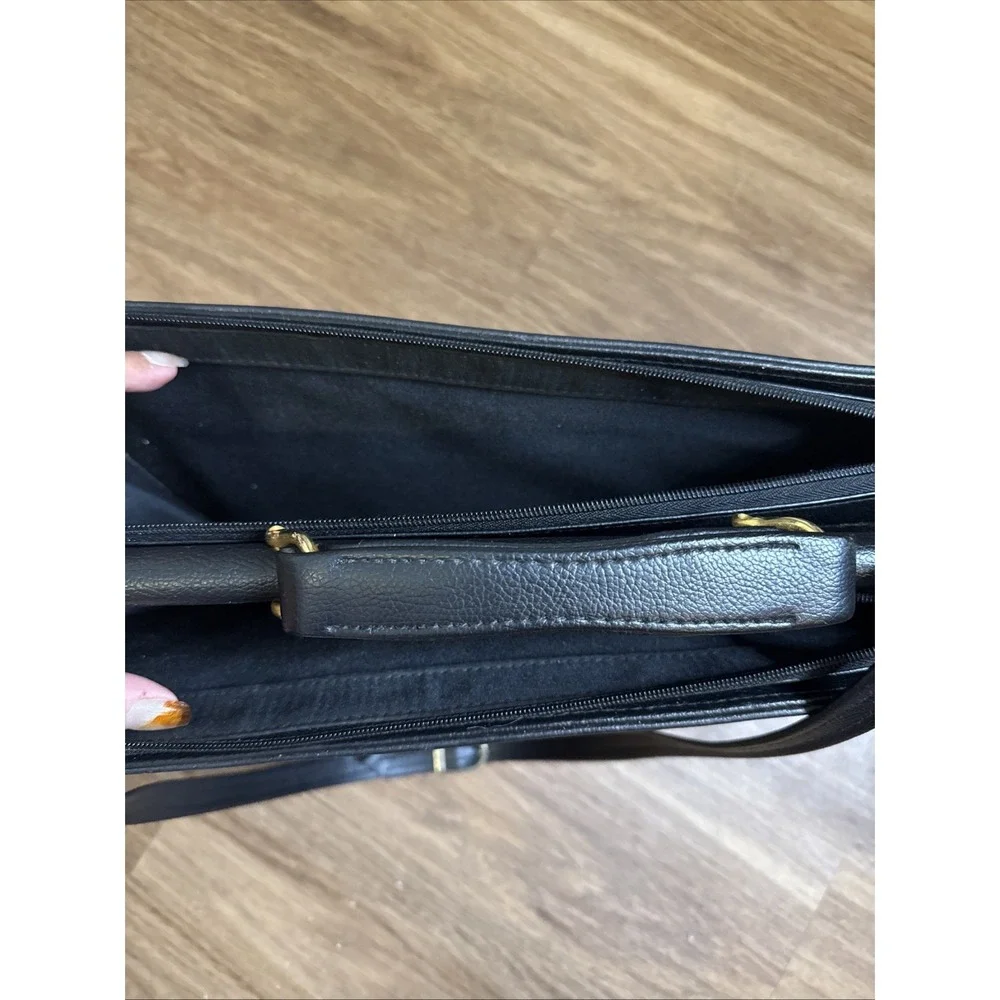 Pierre BALMAIN Paris Vintage Leather Briefcase Black Gold 80s Laptop Bag - Picture 9 of 11